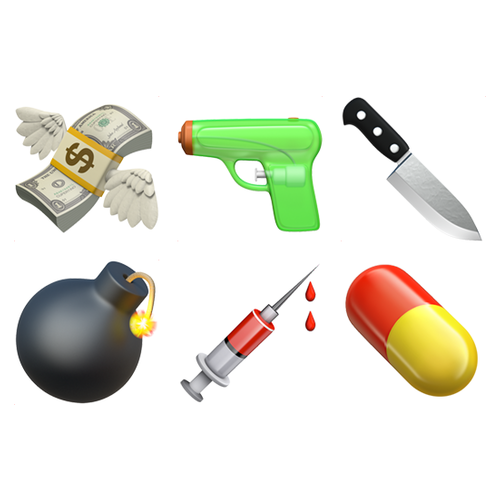 💸🔫🔪💣💉💊 Emoji Domain iOS rendering